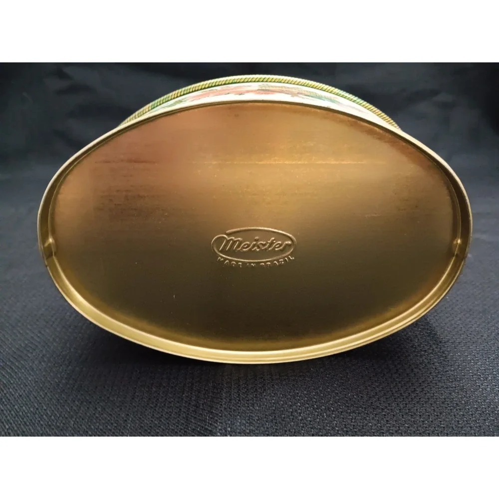 Oval Floral Tin Metal Box Meister Made In Brazil Trinket Jewelry Candy‎ Storage